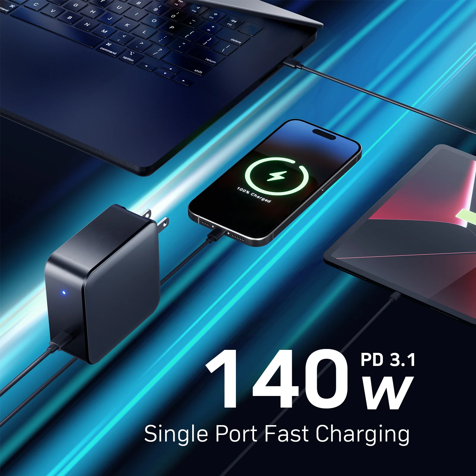 140W Fast Charging GaN USB-C Charger with USB-C Cable - Image 3