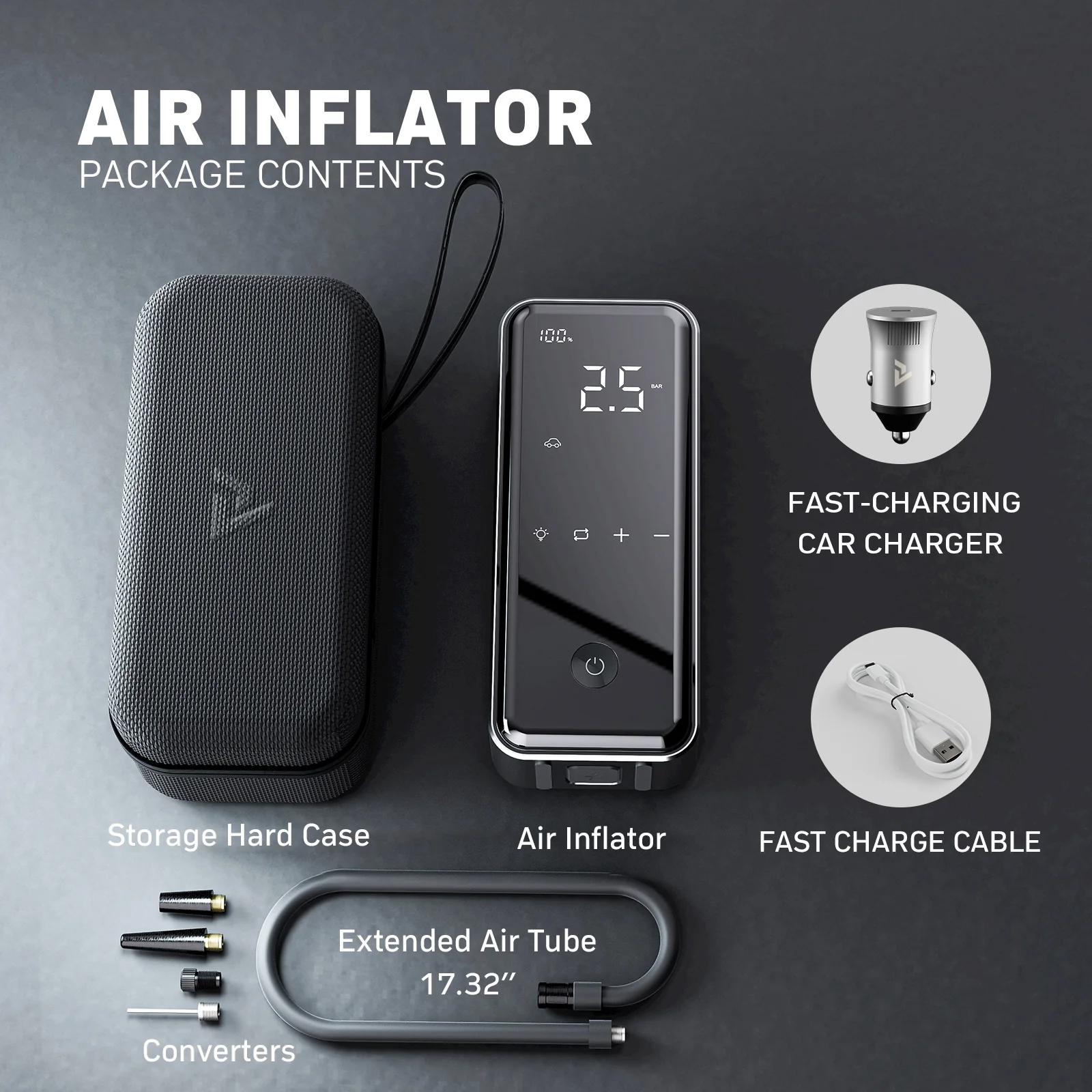 Denvix Tire Inflator Deluxe Package, 2X Faster, 15000mAh, 45W Fast Charging - Image 9