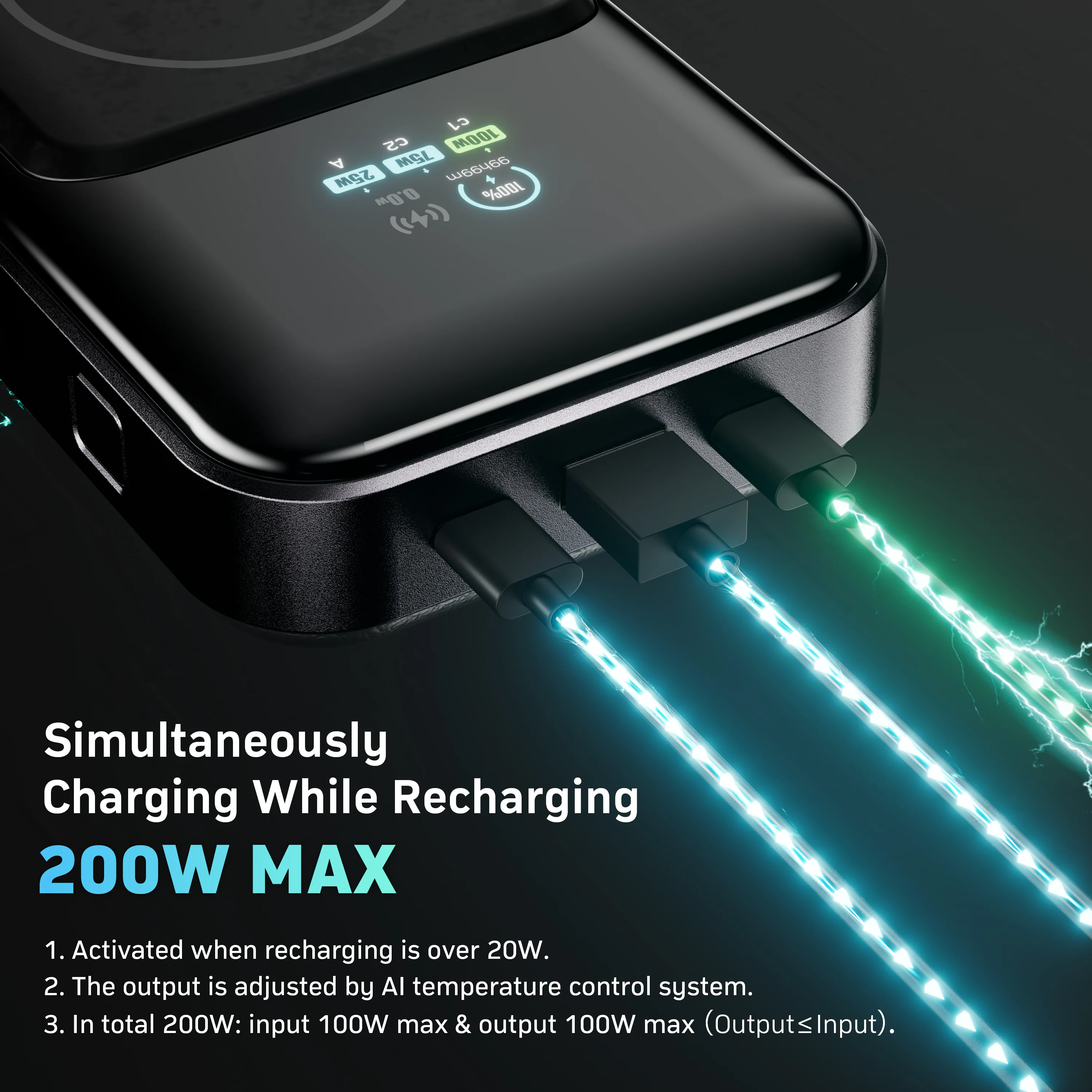 PowerX Power Bank, 250W 4-in-1 25,000mAh Laptop Portable Charger (91.25Wh) with Magnetic Wireless Charging - Image 7